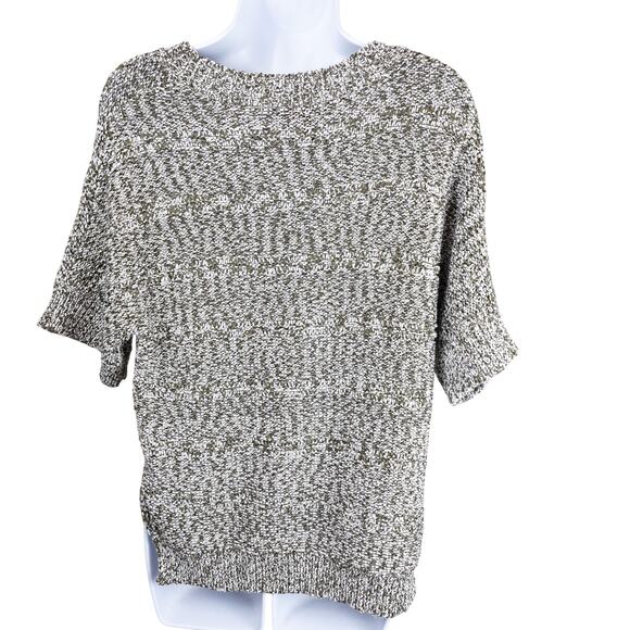 BCBGMaxazria Boxy White Green Variegated Knit Short Sleeve Ribbed Sweater S - Picture 3 of 9